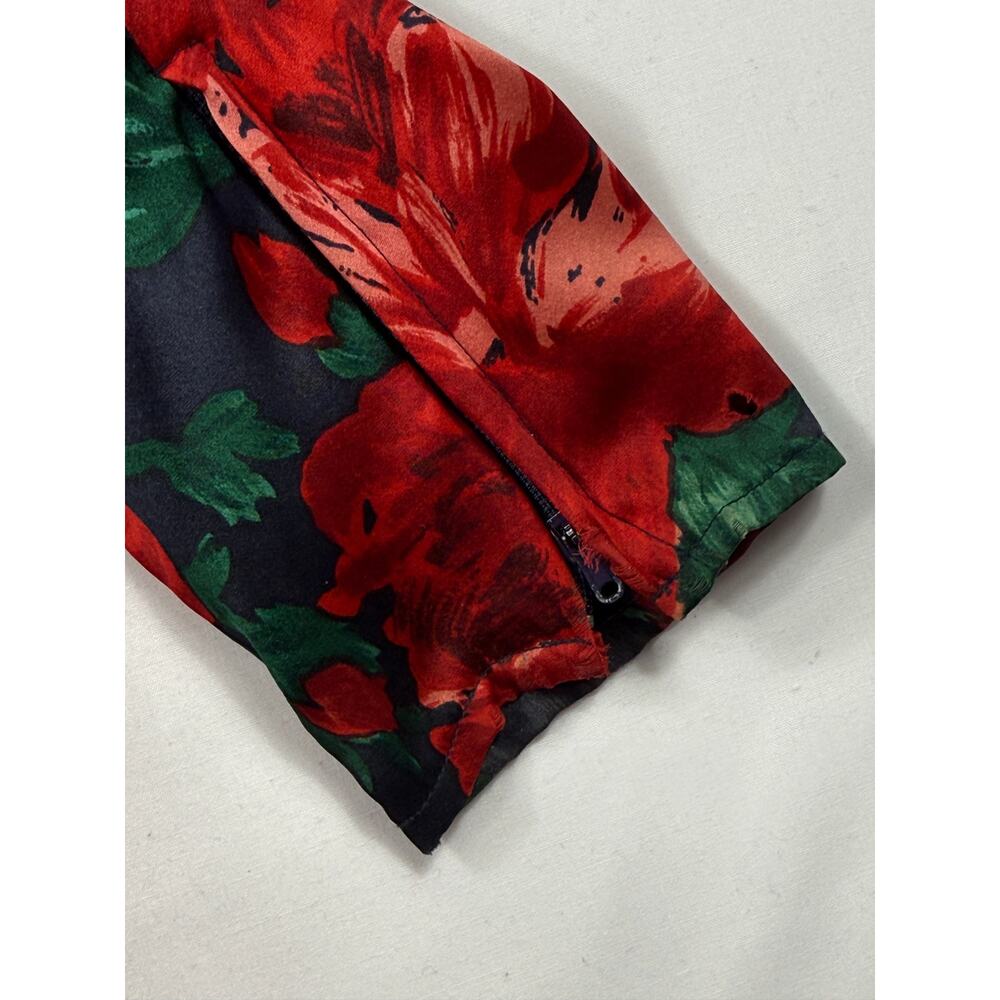 Vintage Carlisle 100% silk Floral print Sz 10 Blouse Red Roses long sleeve - Picture 8 of 11